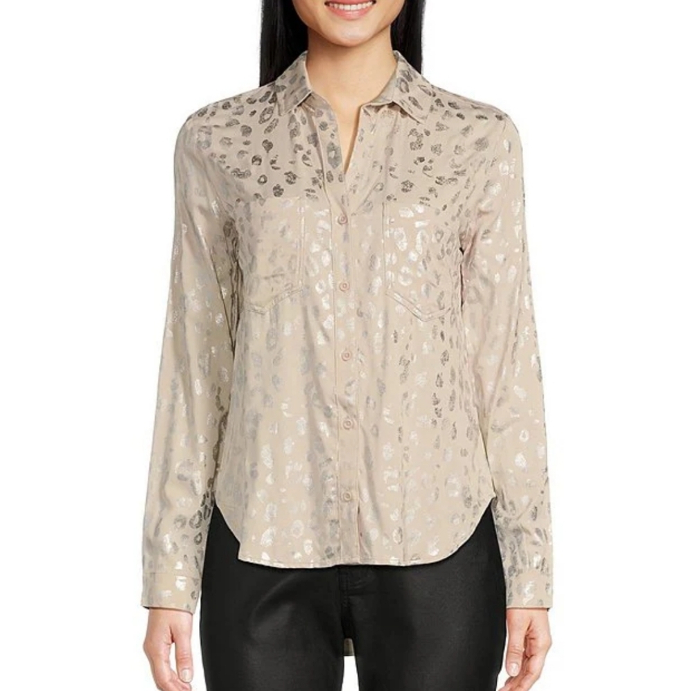 Cloth and Stone Foiled Metallic‎ Leopard Print Buttondown Shirt XS